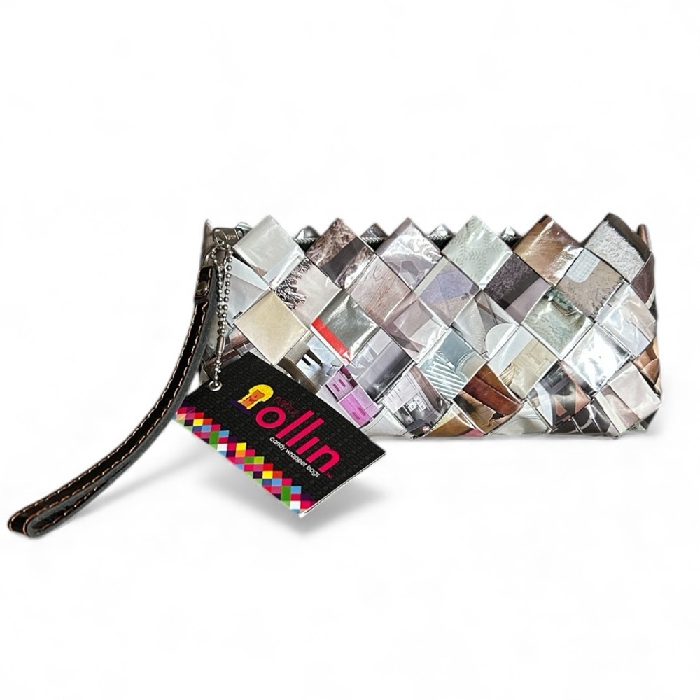 Nahui Ollin Woven Handcrafted Recycled Soft Coated Materials Clutch Wristlet